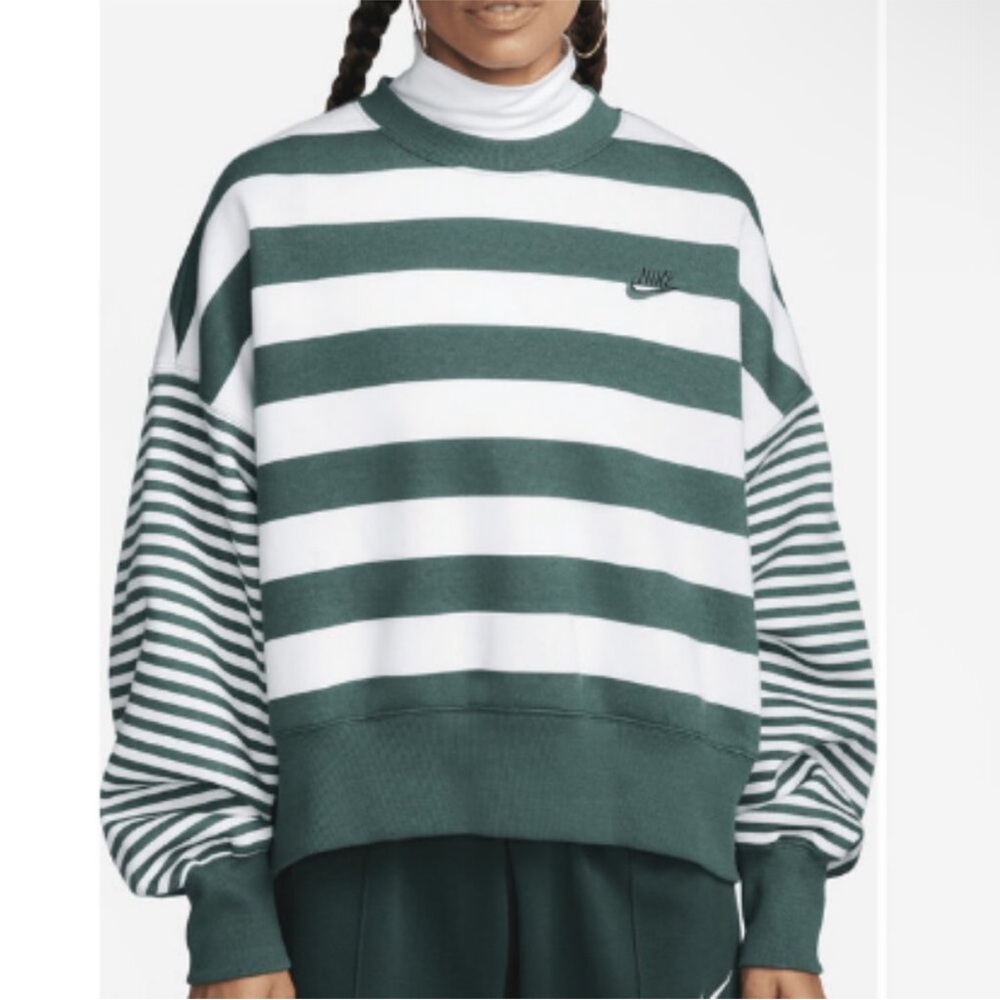 Nike Striped Phoenix Fleece Pullover Sweatshirt green white NWT XL